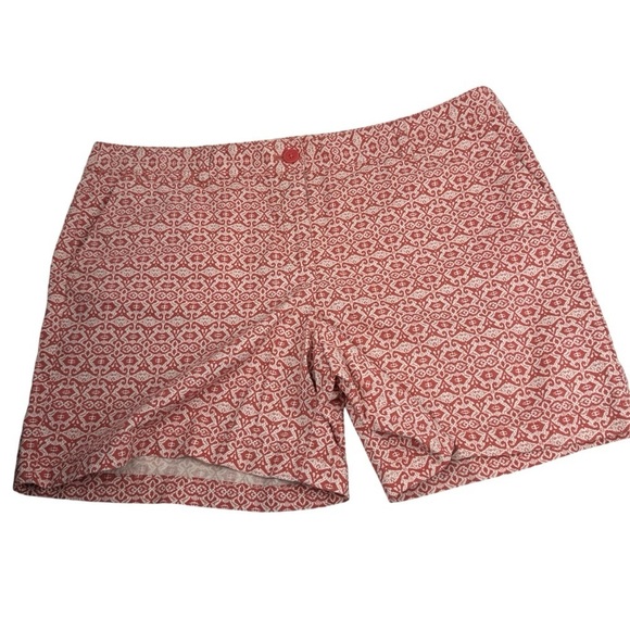 Ann Taylor Loft Pink White Cotton Bermuda Plus Size High Rise Pockets Shorts - Picture 1 of 7